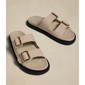 New Banana Republic Double Strap Buckle Sandal Women 8.5 Bone Color MSRP $125.00